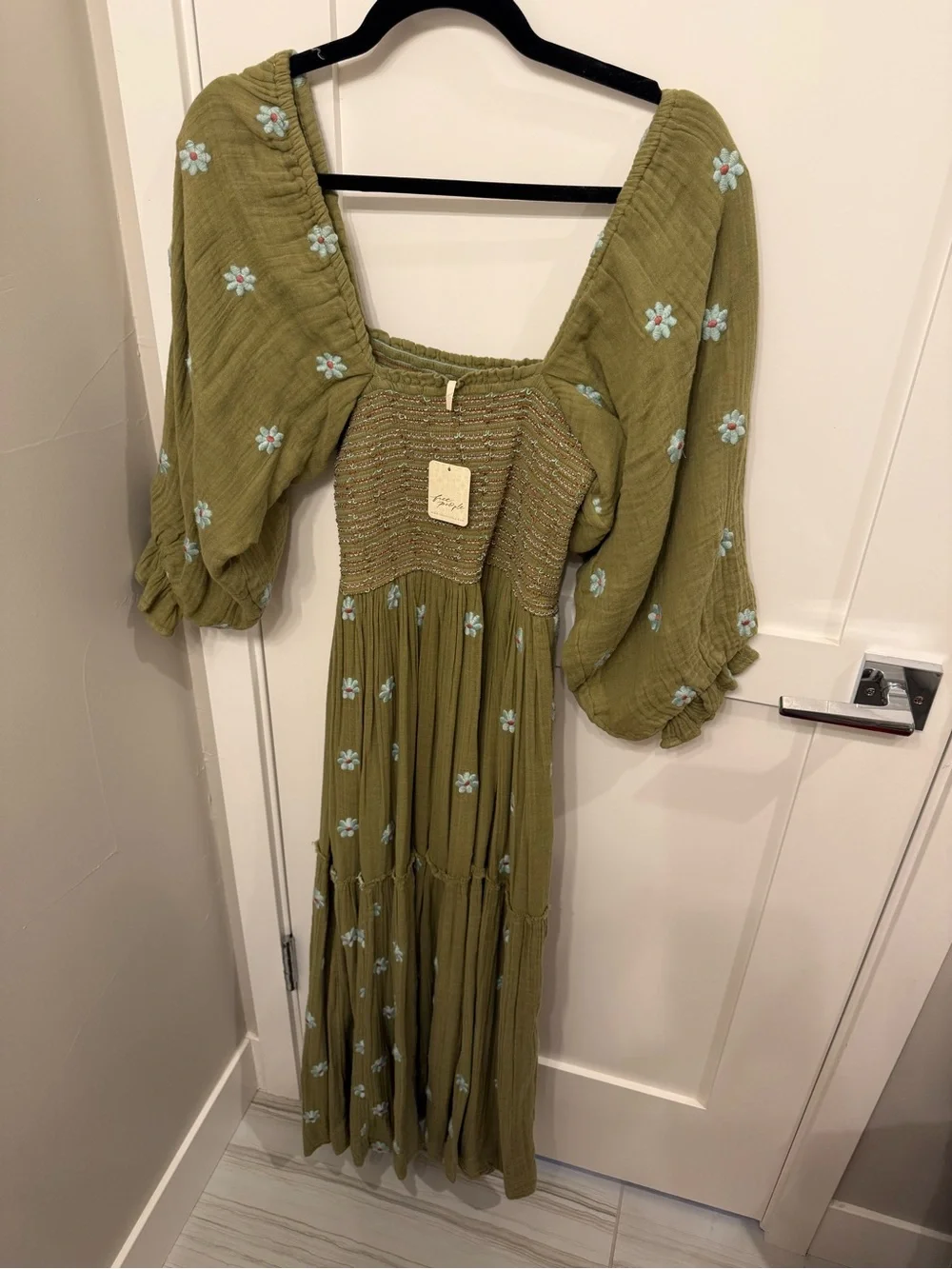 NWT free people Olive Green Floral Smocked Maxi